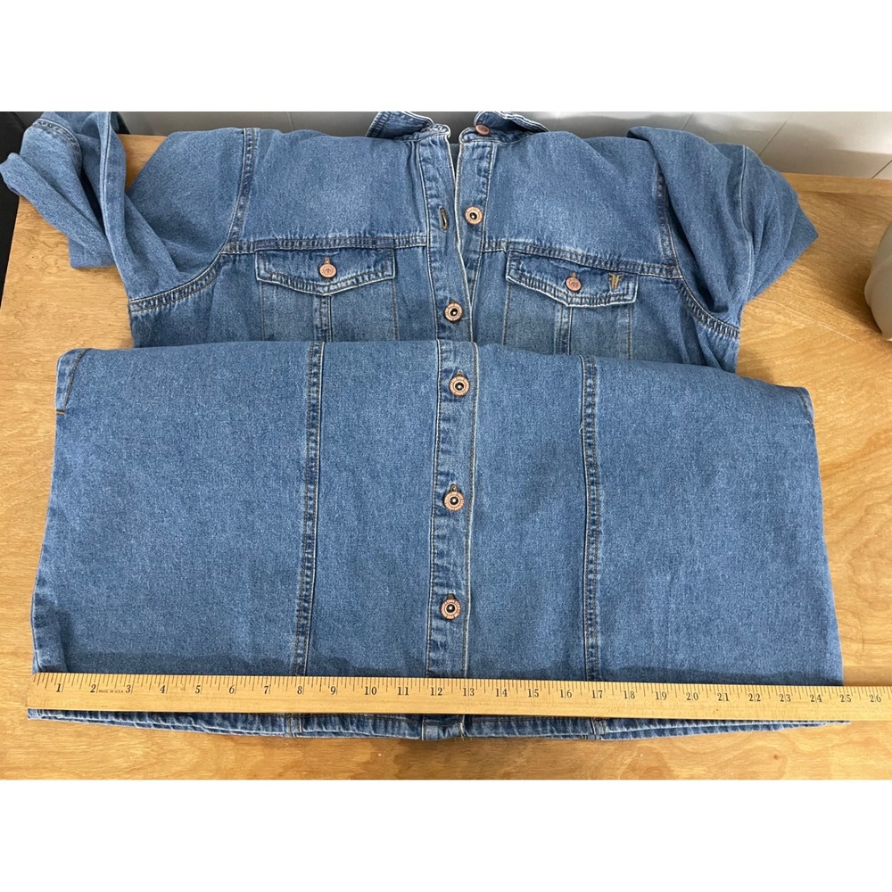 Frye Womens Denim Shirt Dress Blue Medium Wash Button Front XL Long Sleeve - Picture 8 of 8